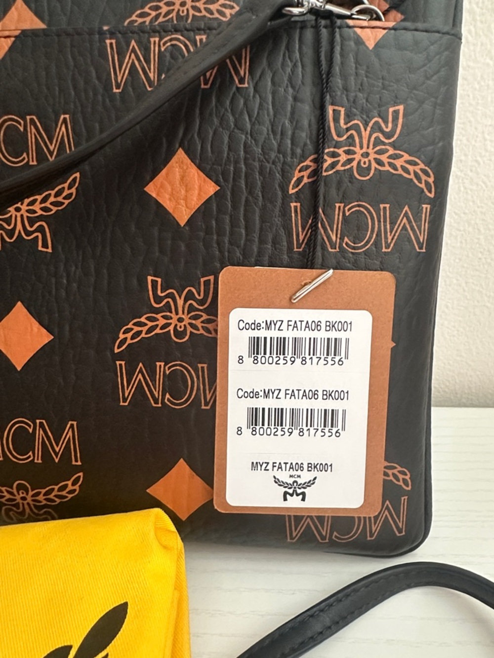 NWT MCM Black & Cognac Logo Aren Crossbody pouch in monogram letter - Picture 2 of 3